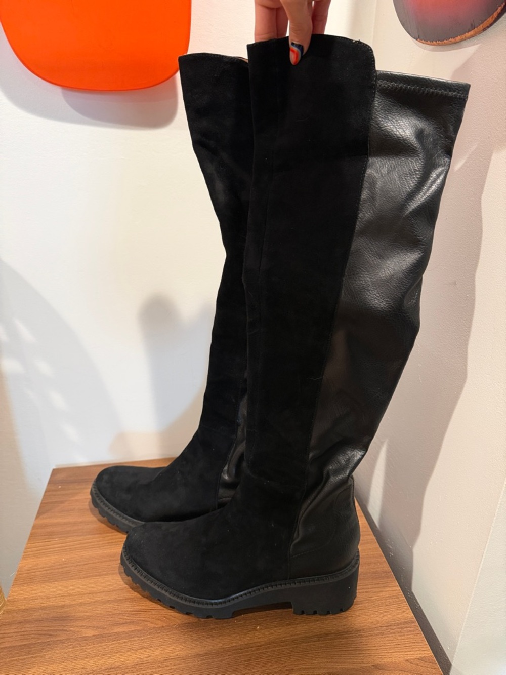 Sundance Black Over-the-Knee Leather & Suede Boots
